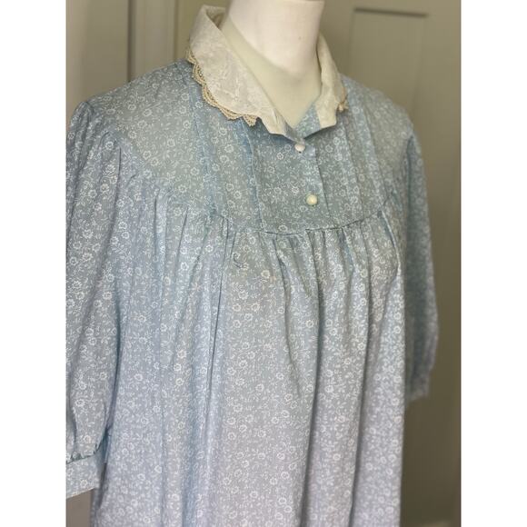 Vintage Lynn Blue Floral Lace Collar Moo Moo Dress - 20 - Picture 9 of 9